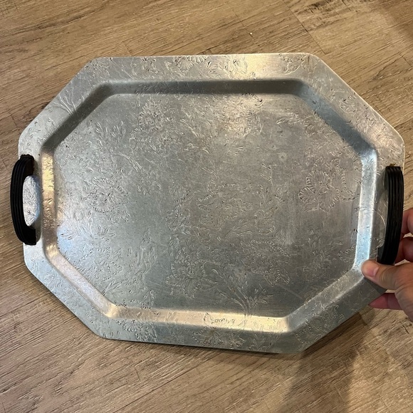 Vintage Forman Family Aluminum Serving Tray Handled Embossed Floral Pattern 15” - Picture 8 of 14